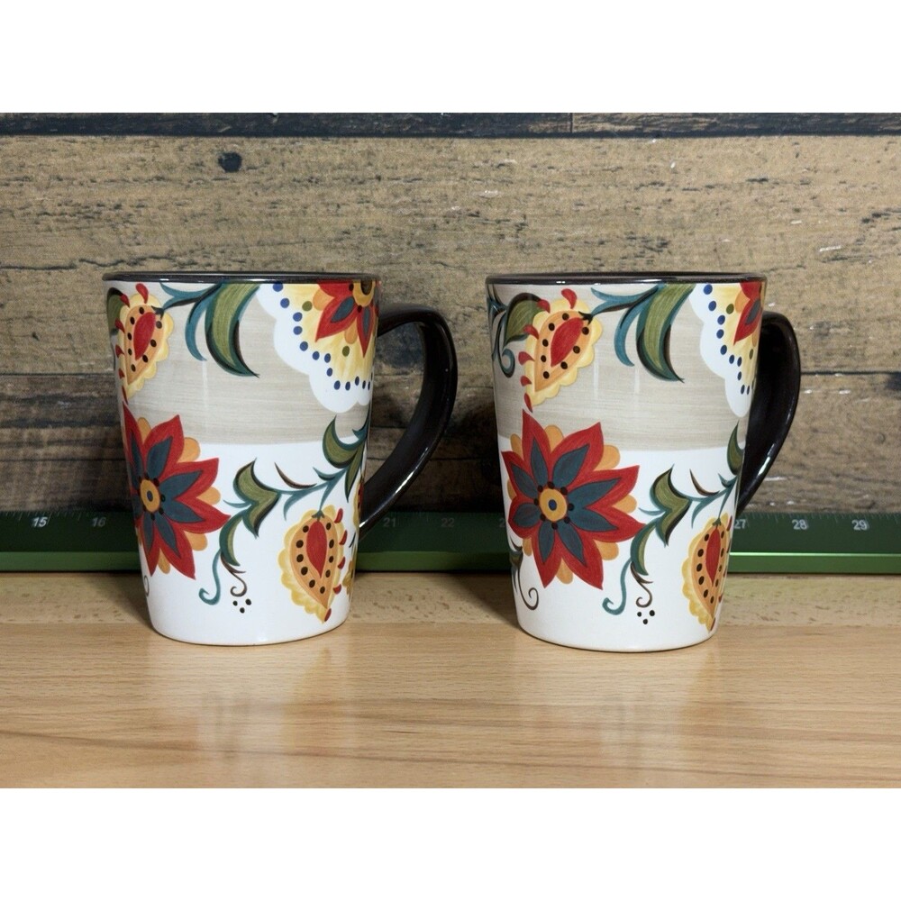 🔥NEW- Set Of 2 LARGE Tabletops Gallery Misto ODESSA 5” Coffee Tea Mugs Floral